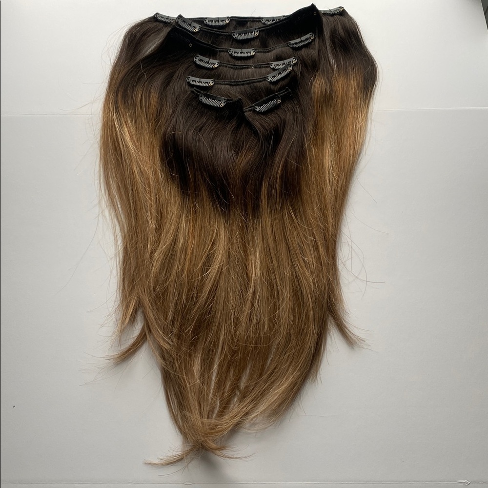 Double Weft Clip in Remy Human Hair Extensions Color #2/6/18 14 Inch 120g 7pcs
